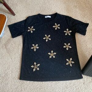NWOT - Black T-Shirt with Gold Embellishments - US S